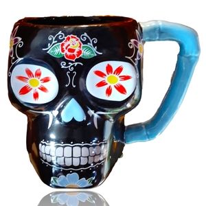 GROOVY GLAM Large Black Day of the Dead Sugar Skull Coffee Mug